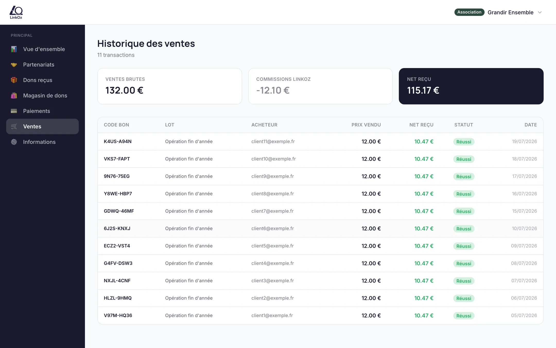 Page Ventes