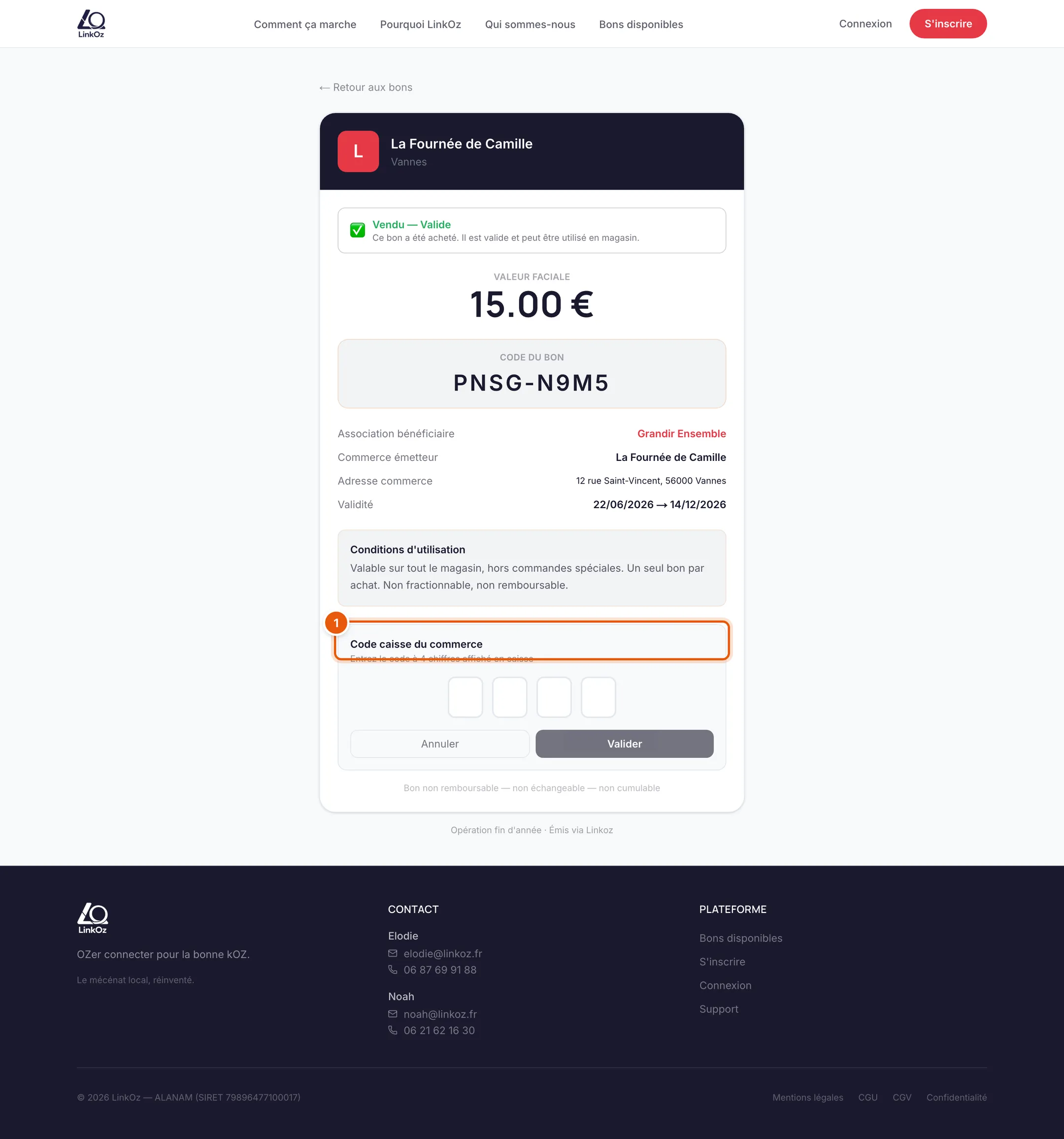 Saisie du code caisse