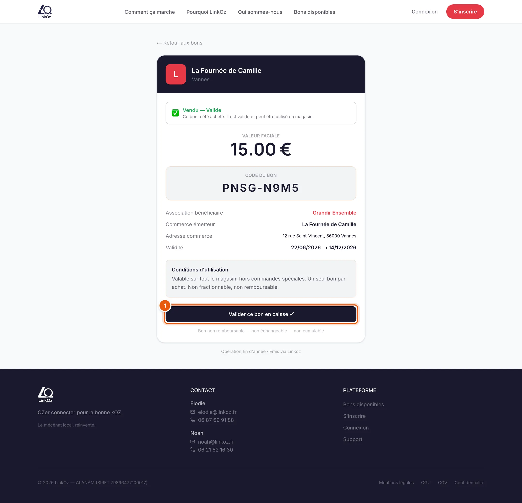Page publique d’un bon